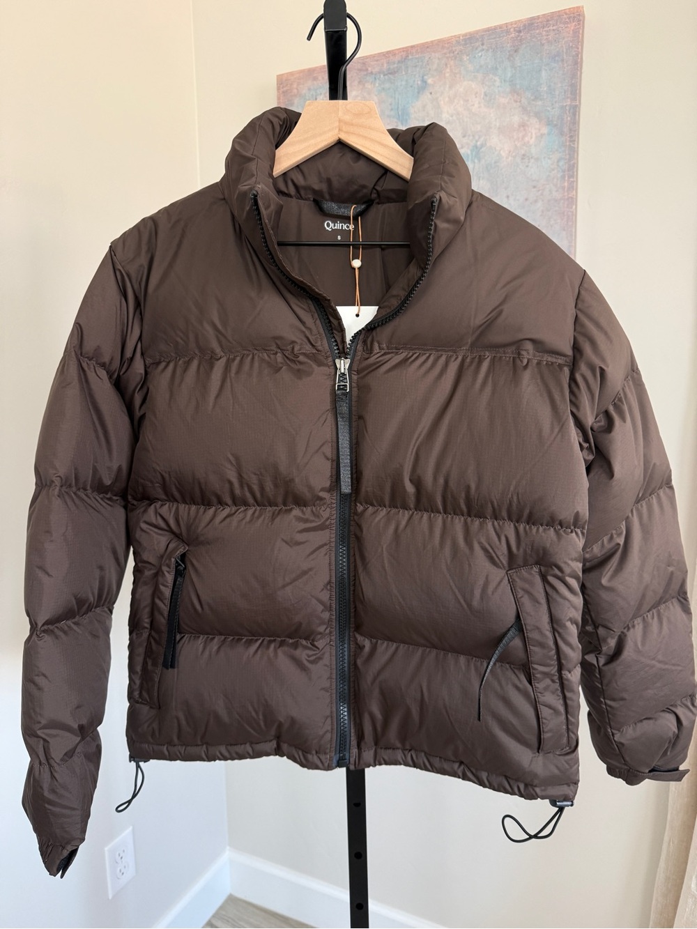 Quince Responsible Down Puffer Jacket Womens S Hot Fudge Brown Hidden Hood New
